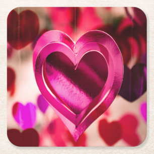 Love Heart Pink Valentijnsdag Jubileum Kartonnen Onderzetters