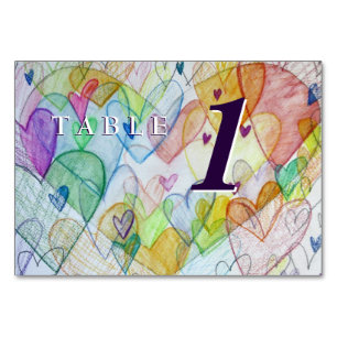 Love Heart Rainbow Custom Table Number Kards Kaart