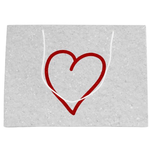 Love Heart Red Glitter Valentijns Large Gift Bag Groot Cadeauzakje (Voorkant)