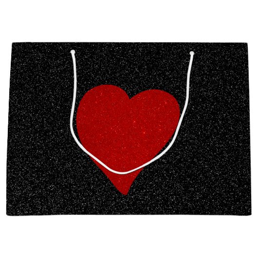 Love Heart Red Glitter Valentijns Large Gift Bag Groot Cadeauzakje (Voorkant)