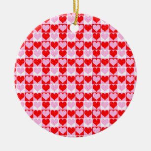 Love Heart Red Pink and White Check Pattern Keramisch Ornament