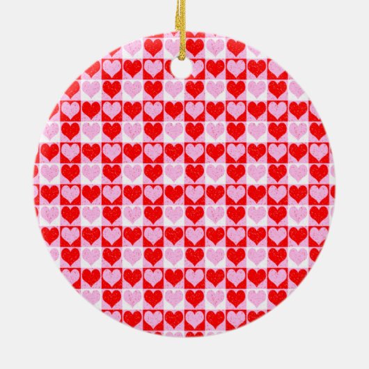 Love Heart Red Pink and White Check Pattern Keramisch Ornament (Achterkant)