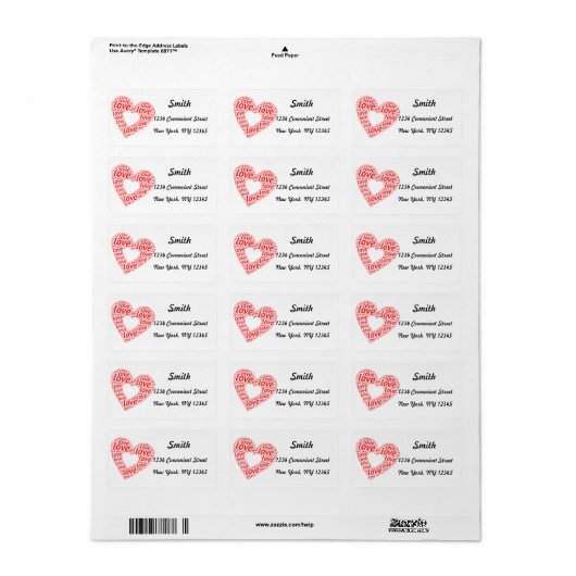 Love Heart Return Label (Full Sheet)