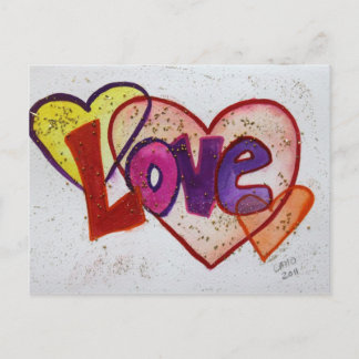 Love Heart Rings Glitter Art Painting Briefkaart