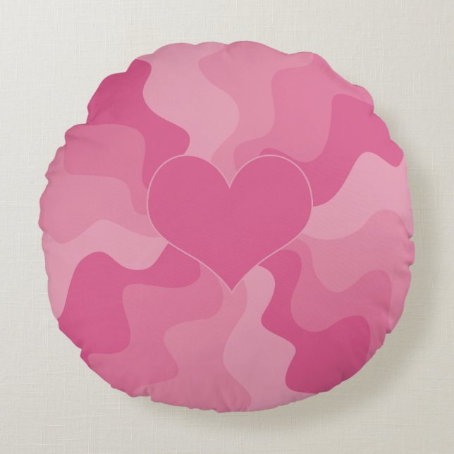 Love Heart - Roze Rond Kussen (Voorkant)