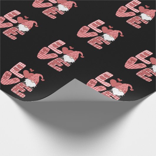 Love Heart Schattigee Gnome Valentijnsdag Cadeaupapier (Hoek)