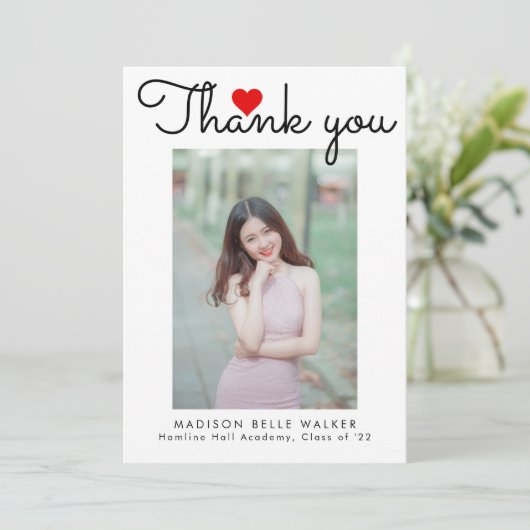 Love Heart Script Class of 2023 Afstuderen Photo Bedankkaart (Staand voorkant)