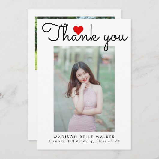 Love Heart Script Class of 2023 Afstuderen Photo Bedankkaart (Voorkant / Achterkant)