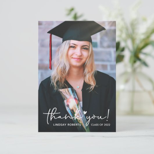 Love Heart Script Class of 2023 Afstuderen Photo Bedankkaart (Staand voorkant)