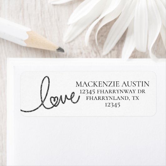 Love Heart Script | Modern grijs en wit adres Etiket (Insitu)