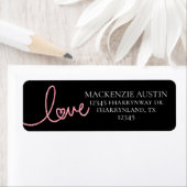 Love Heart Script | Modern Roze en Zwart Adres Etiket (Insitu)