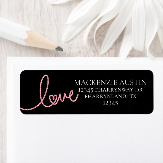 Love Heart Script | Modern Roze en Zwart Adres Etiket (Insitu)