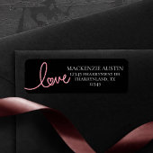 Love Heart Script | Modern Roze en Zwart Adres Etiket