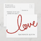 Love Heart Script | Moderne rode Valentijn Feestdagenkaart (Voorkant / Achterkant)