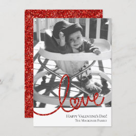 Love Heart Script | Moderne Rood en Wit Foto Feestdagenkaart