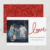 Love Heart Script | Moderne Rood en Wit Foto Feestdagenkaart (Voorkant / Achterkant)