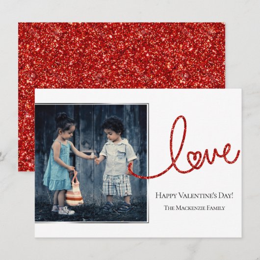 Love Heart Script | Moderne Rood en Wit Foto Feestdagenkaart (Voorkant / Achterkant)