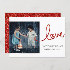 Love Heart Script | Moderne Rood en Wit Foto Feestdagenkaart