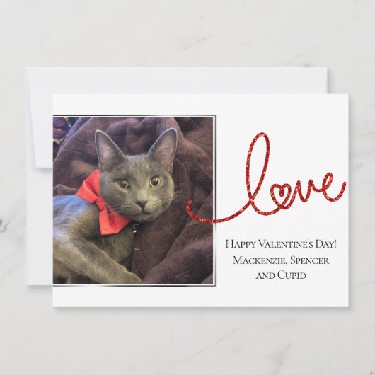 Love Heart Script | Moderne Rood en Wit Foto Feestdagenkaart (Voorkant)