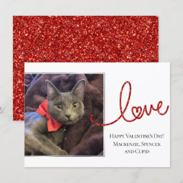 Love Heart Script | Moderne Rood en Wit Foto Feestdagenkaart