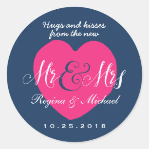Love Heart Script Mr. en Mrs Wedding Favor Sticker