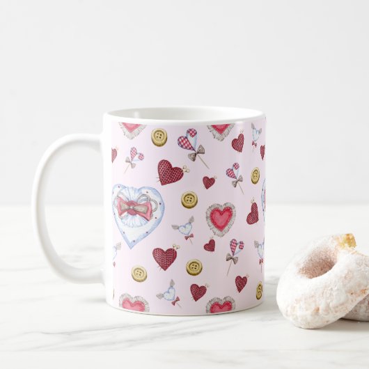 Love Heart Sewing Waterverf Koffiemok (Met donut)
