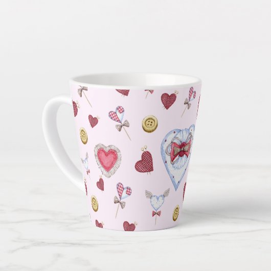 Love Heart Sewing Waterverf Latte Mok (Linkerhoek)