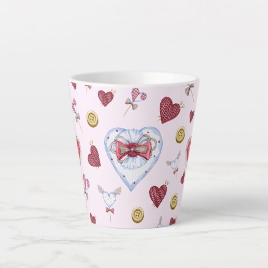 Love Heart Sewing Waterverf Latte Mok (Voorkant)