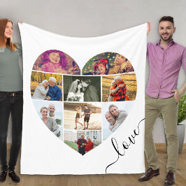 Love Heart Shaped 9 Photo Collage White Fleece Deken