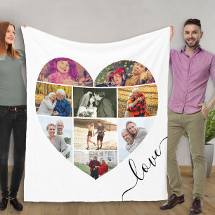 Love Heart Shaped 9 Photo Collage White Fleece Deken