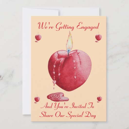 Love Heart Shaped Candle Engagement Uitnodiging (Voorkant)