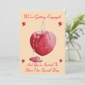 Love Heart Shaped Candle Engagement Uitnodiging (Staand voorkant)