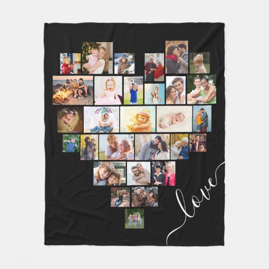 Love Heart Shaped Photo Collage Black Fleece Deken (Voorkant)