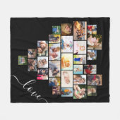 Love Heart Shaped Photo Collage Black Fleece Deken (Voorkant (Horizontaal))