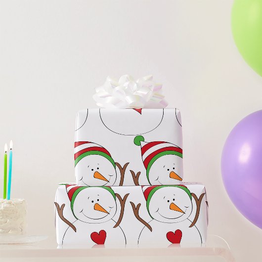 Love Heart Snowman Cadeaupapier