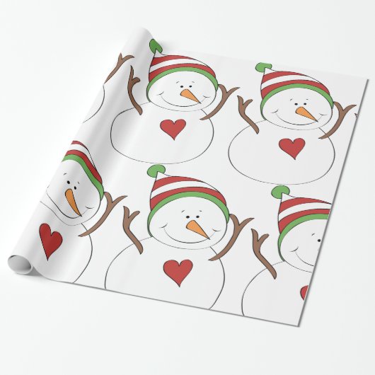 Love Heart Snowman Cadeaupapier (Uitgerold)