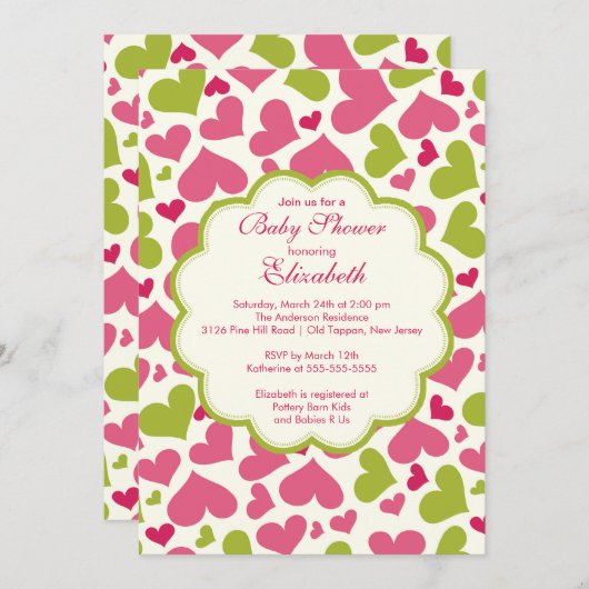 Love Heart Spring Baby shower Invitation Kaart (Voorkant / Achterkant)