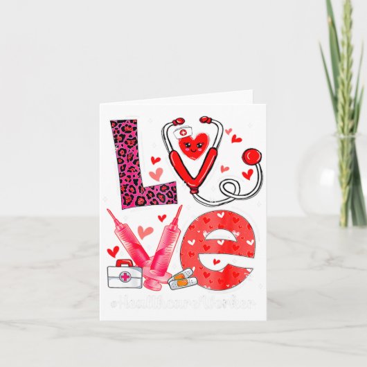 Love Heart Stethoscope Healthcare Worker Funny Val Kaart (Voorkant)