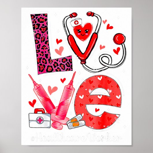 Love Heart Stethoscope Healthcare Worker Funny Val Poster (Voorkant)