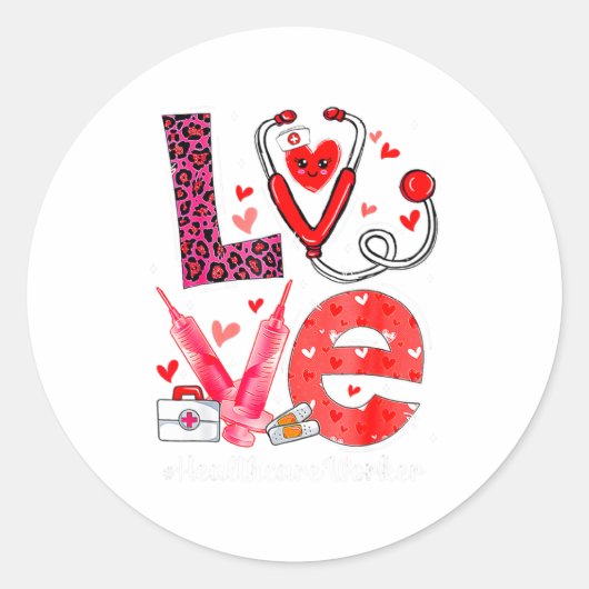 Love Heart Stethoscope Healthcare Worker Funny Val Ronde Sticker (Voorkant)