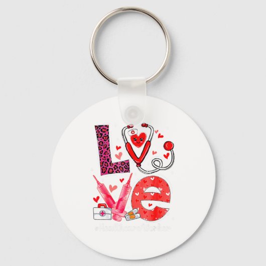 Love Heart Stethoscope Healthcare Worker Funny Val Sleutelhanger (Voorkant)