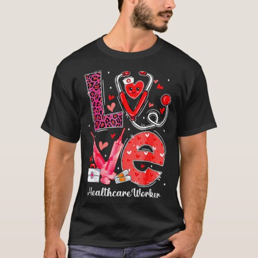 Love Heart Stethoscope Healthcare Worker Funny Val T-shirt (Voorkant)