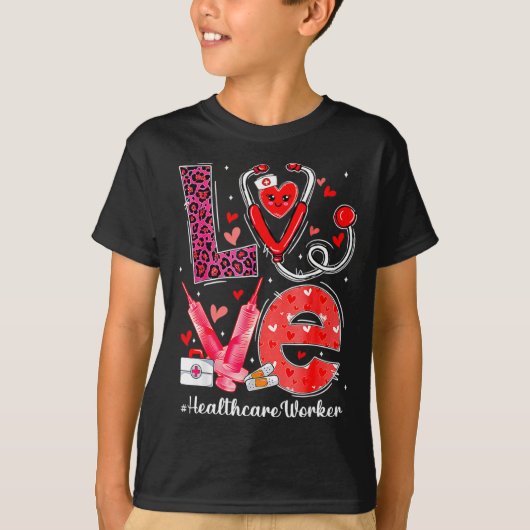 Love Heart Stethoscope Healthcare Worker Funny Val T-shirt (Voorkant)