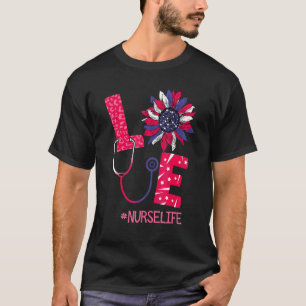 Love Heart Stethoscope Nurse Life 4th of Juli 2022 T-shirt