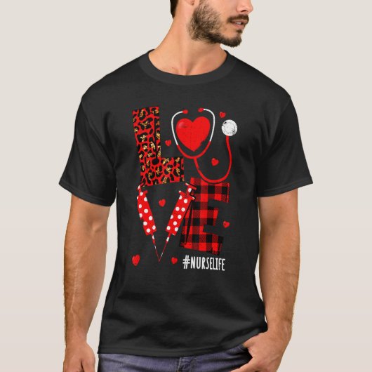 Love Heart Stethoscope Nurse Life Leopard Valentin T-shirt (Voorkant)