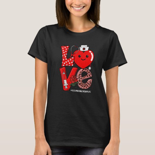 Love Heart Stethoscope Occupational Therapy Life V T-shirt (Voorkant)