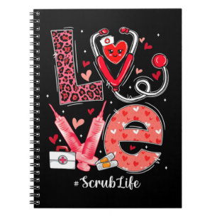 LOVE Heart Stethoscope Scrub Life Funny Nurse Vale Notitieboek