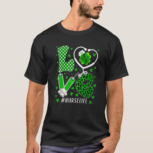 Love Heart Stethoscope Syringe Nurse St Patricks D T-shirt (Voorkant)