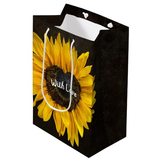 Love Heart Sunflower Medium Cadeauzakje (Voorkant Gekanteld)