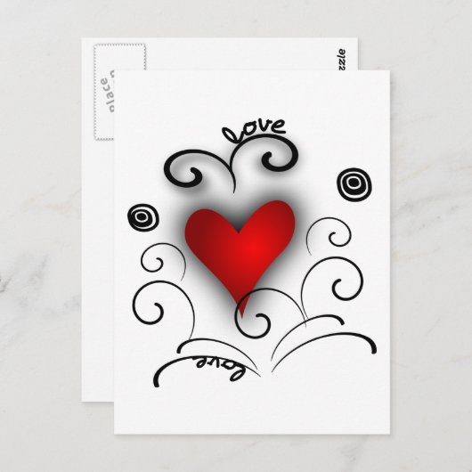 Love Heart Swirl - Red en Black with Effects Briefkaart (Voorkant / Achterkant)